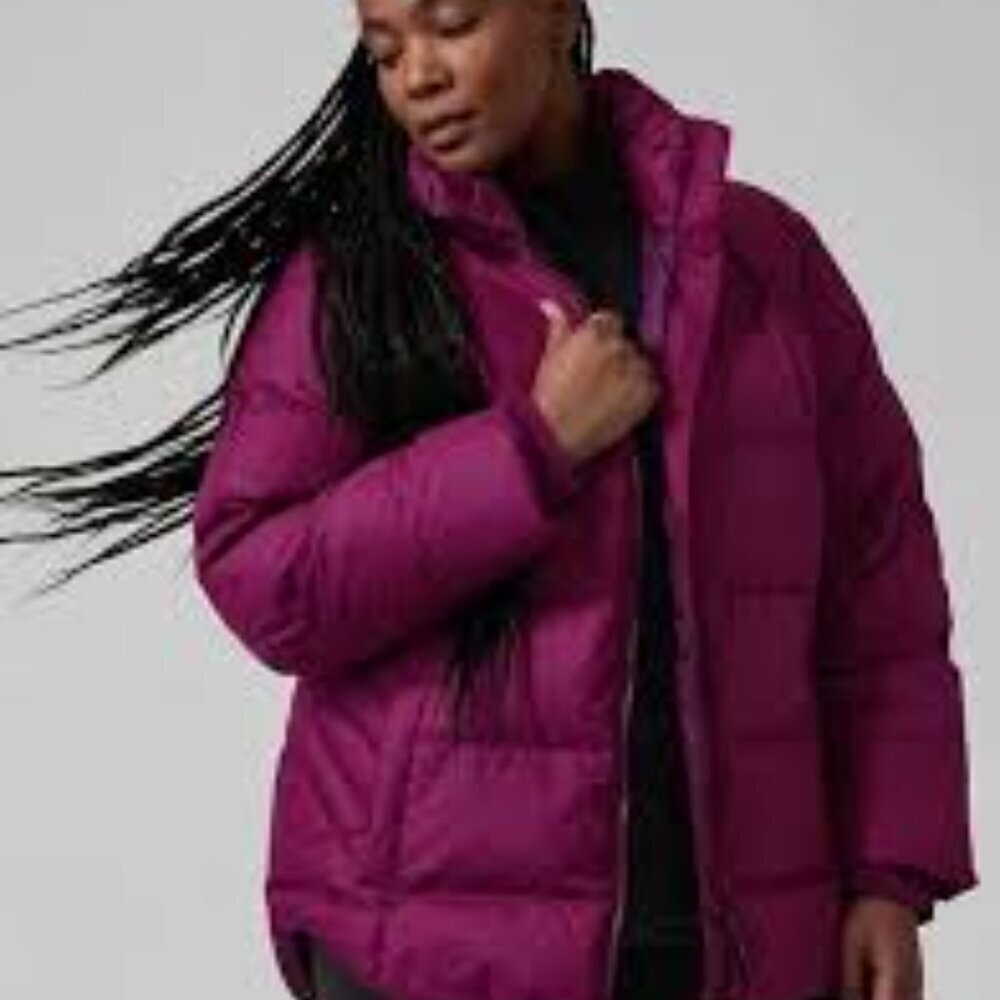 Athleta Down Purple Puffer Jacket with High Collar Size S